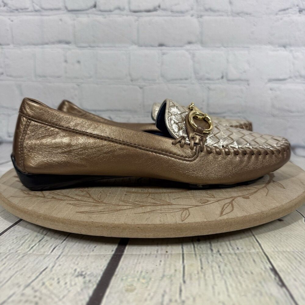 Robert Zur Womens 8.5 Metallic Bronze Gold Woven Leather Driving Loafers Flats - Picture 8 of 13